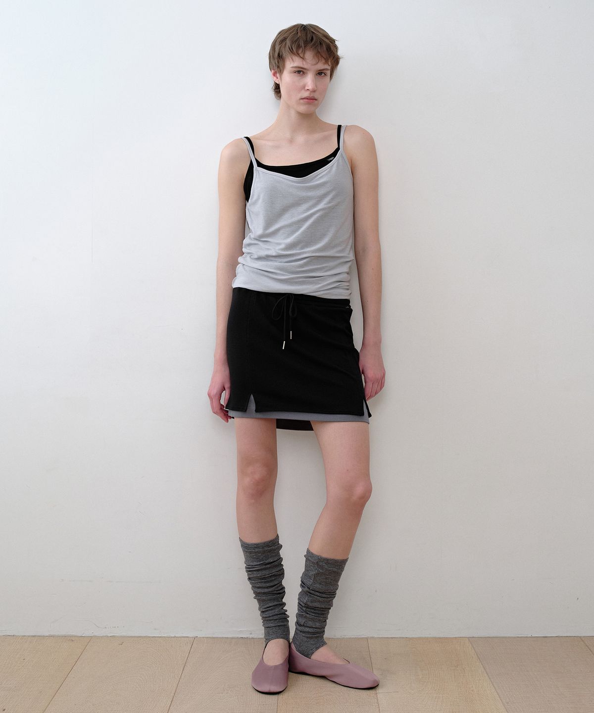 시메트릭 퍼센트(SYMMETRICPERCENT) Knitlike Layered Mini Skirt / Black
