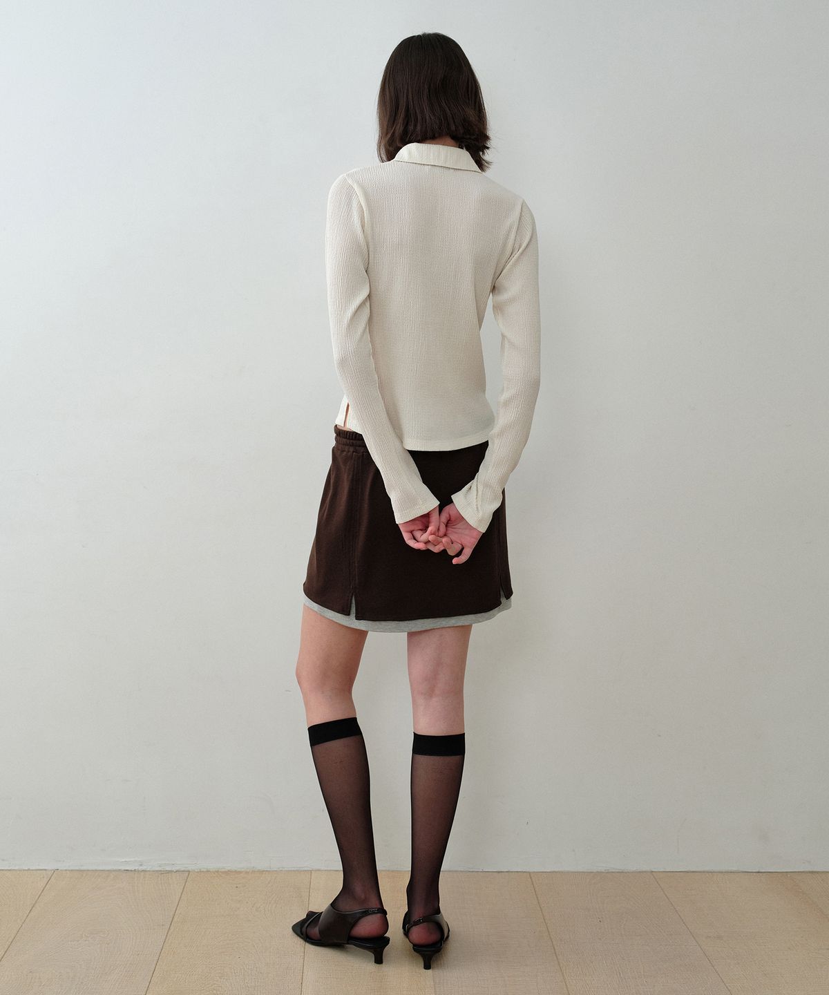 시메트릭 퍼센트(SYMMETRICPERCENT) Knitlike Layered Mini Skirt / Brown
