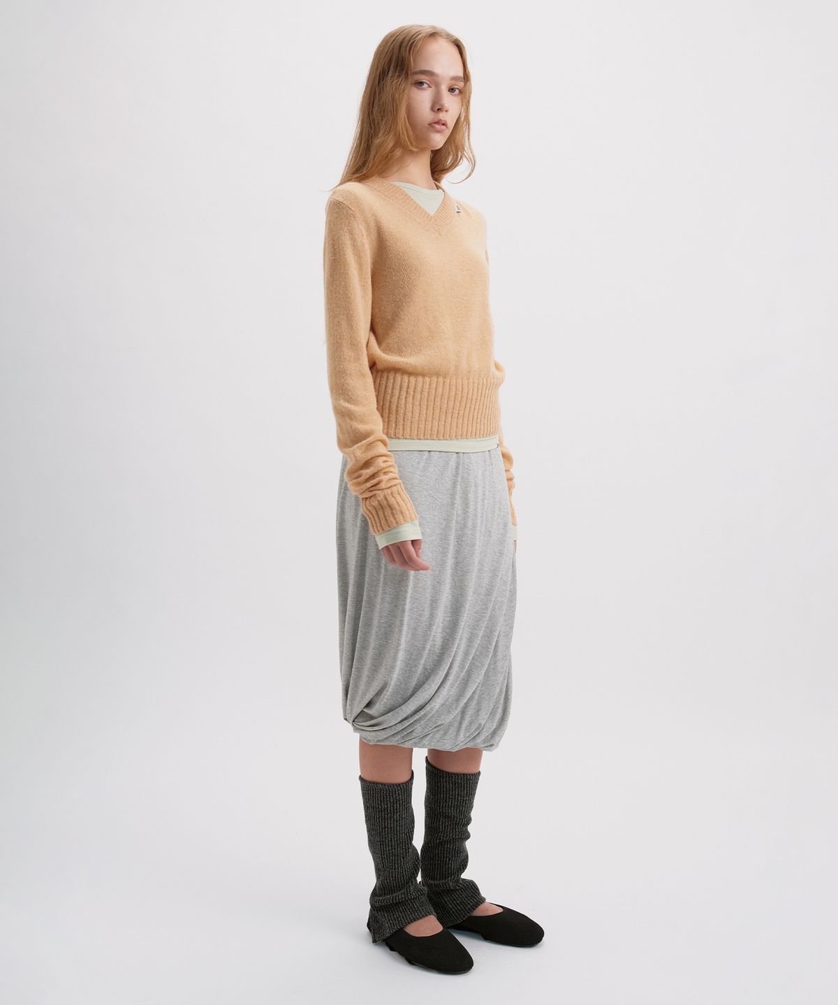 시메트릭 퍼센트(SYMMETRICPERCENT) Diagonal Balloon Skirt / Melange Grey
