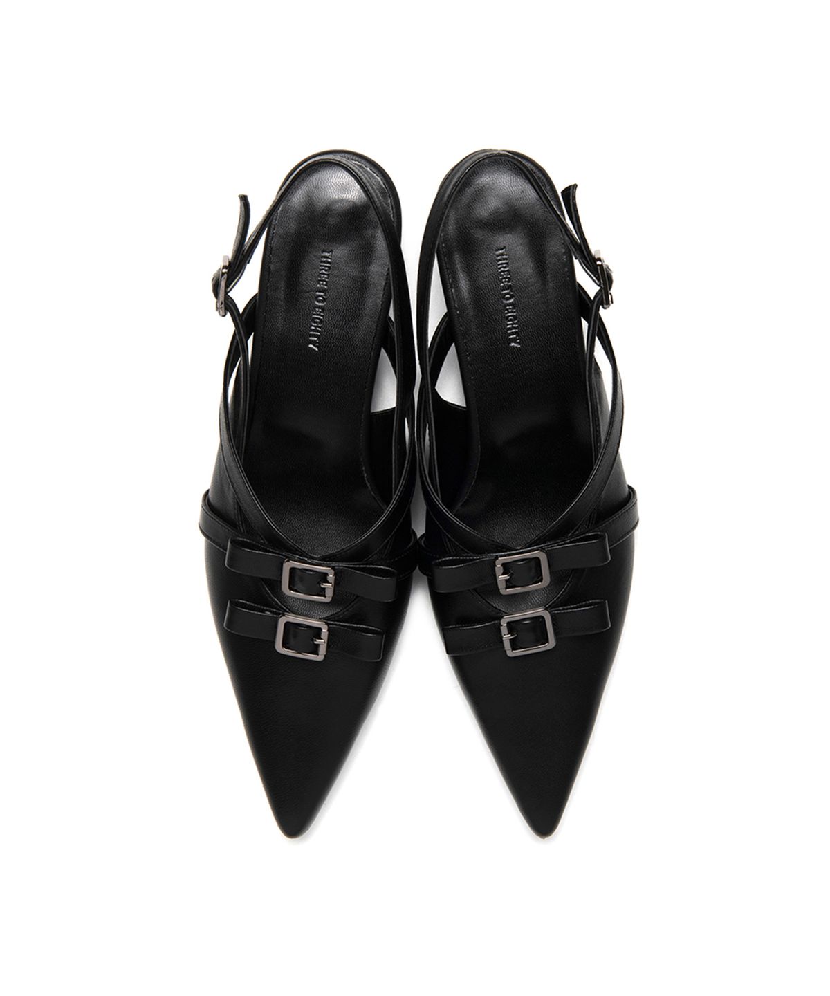 쓰리투에이티(THREE TO EIGHTY) RIBBON STRAP SLINGBACK HEELS BLACK