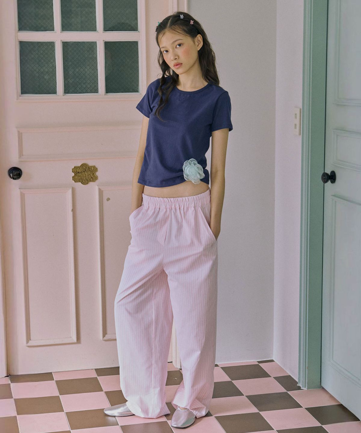 준준스페이스(JUNEJUNE SPACE) Stripe Pajama Pants_Light Pink(스트라이프 파자마 바지_라이트핑크)