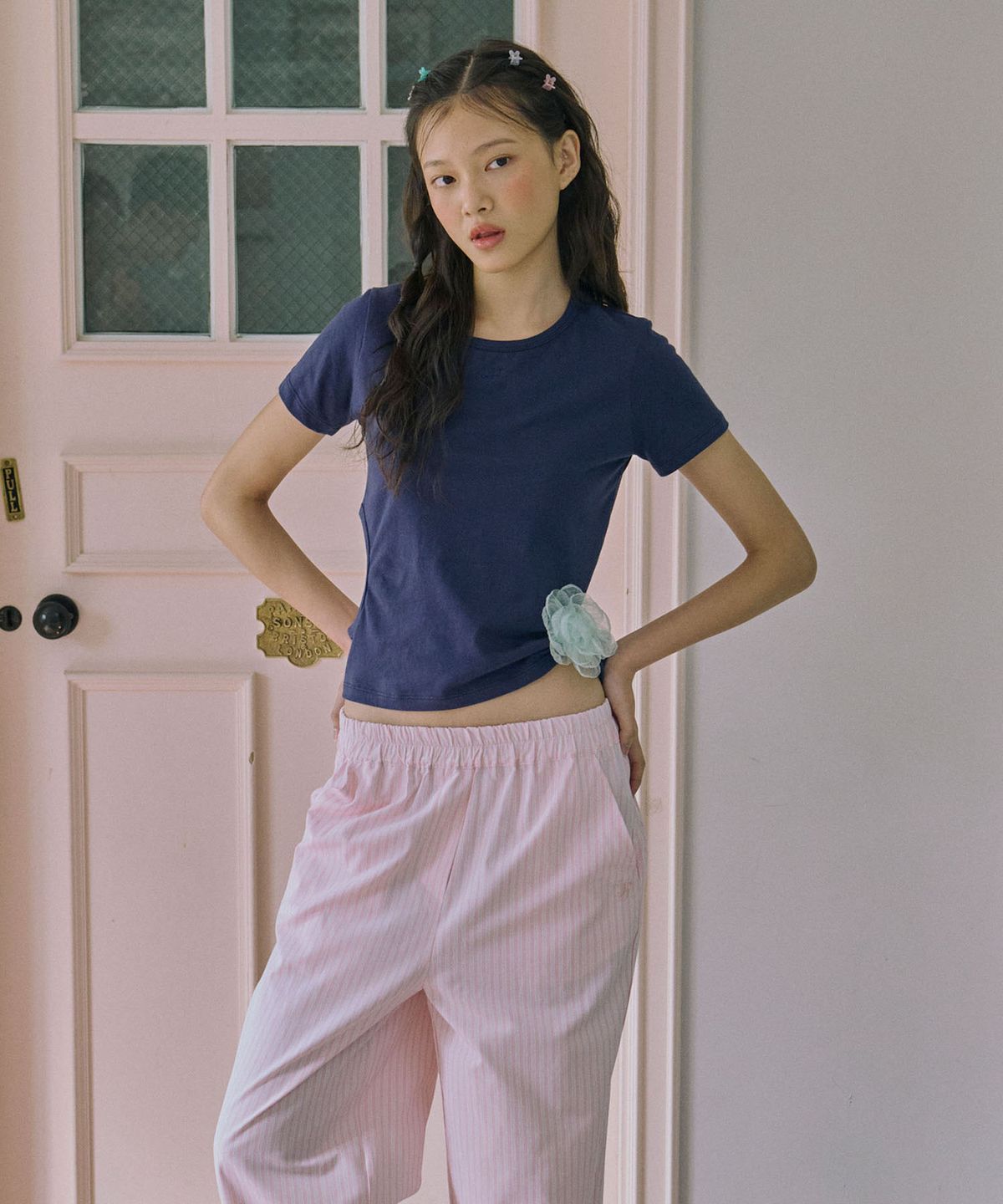 준준스페이스(JUNEJUNE SPACE) Slim Cut-out Tee_Navy(슬림컷아웃 티셔츠_네이비)