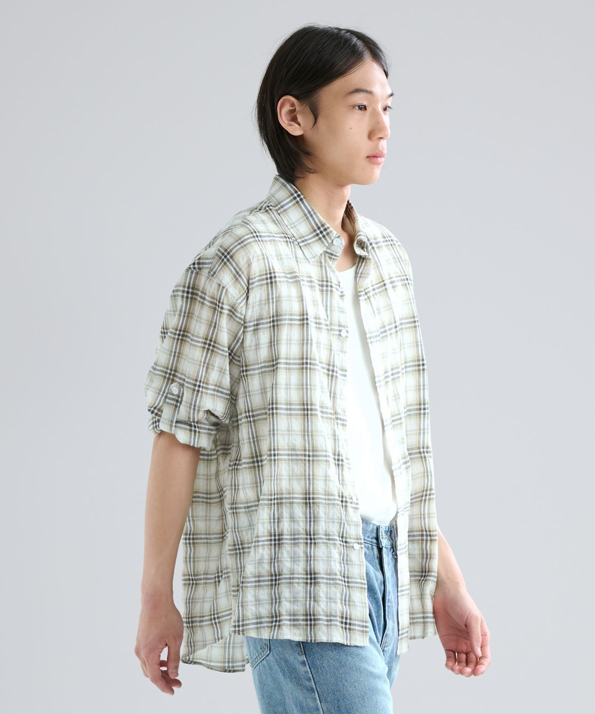 지플리시(ZPLISH) 썸머 체크 오버셔츠 화이트