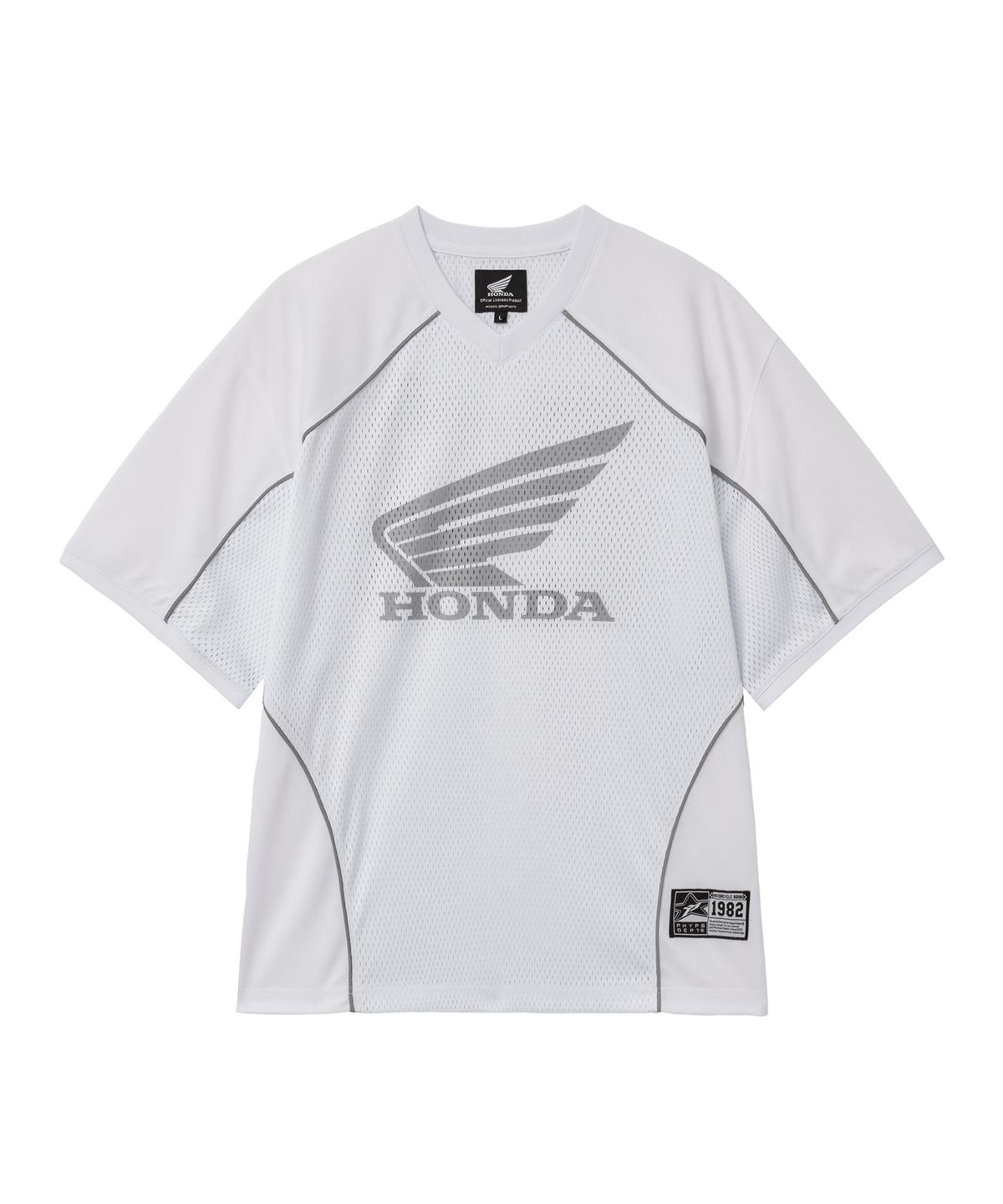 핍스 모터사이클(PHYPS MOTORCYCLE) Mesh Piping Block Motorcycle Short Sleeve White