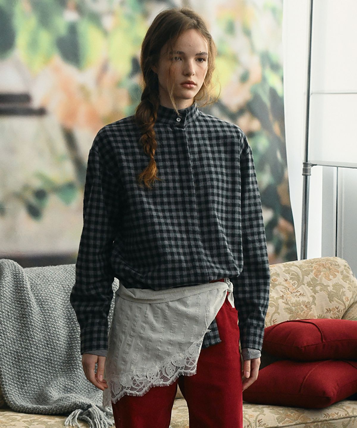 아우브아워(AUBOUR) high neck hidden shirt (smoke check)