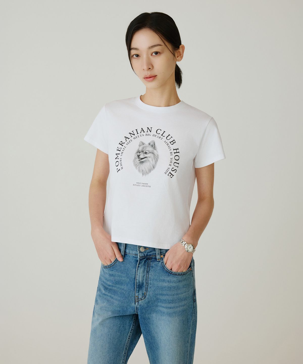 시야쥬(SIYAZU) SITP5265 포메라니안 반팔 티셔츠_White