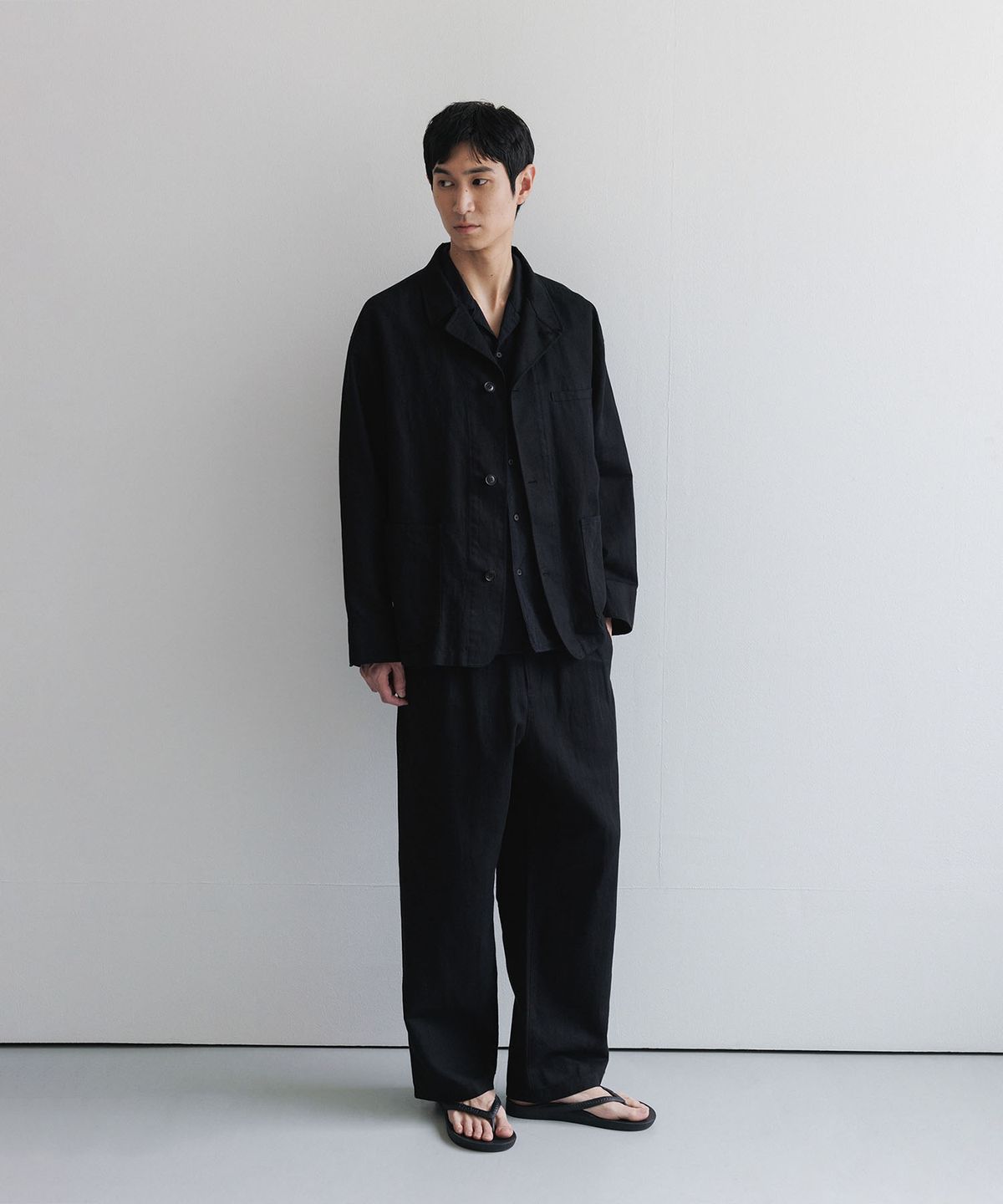 블랭크룸(BLANKROOM) 러스틱 린넨 밴딩 팬츠_BLACK