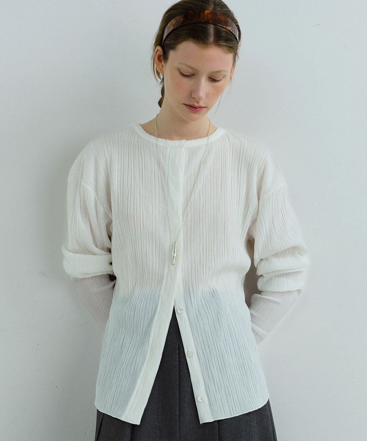 아우브아워(AUBOUR) hidden pleats blouse (white)