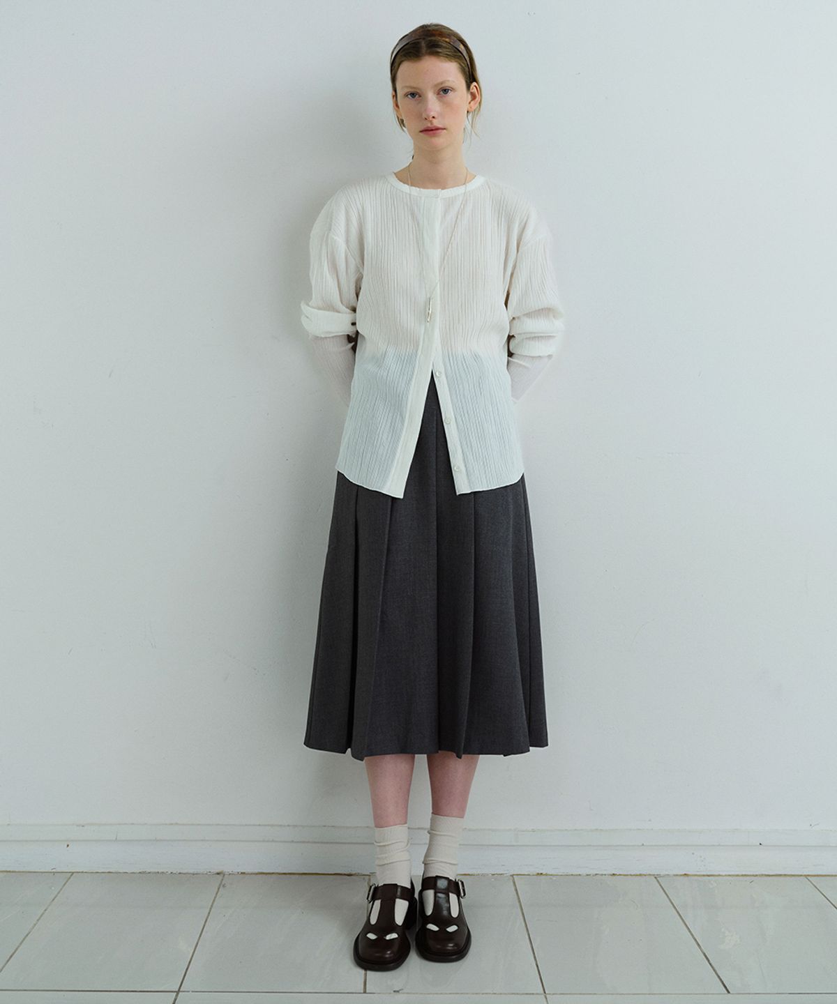 아우브아워(AUBOUR) hidden pleats blouse (white)