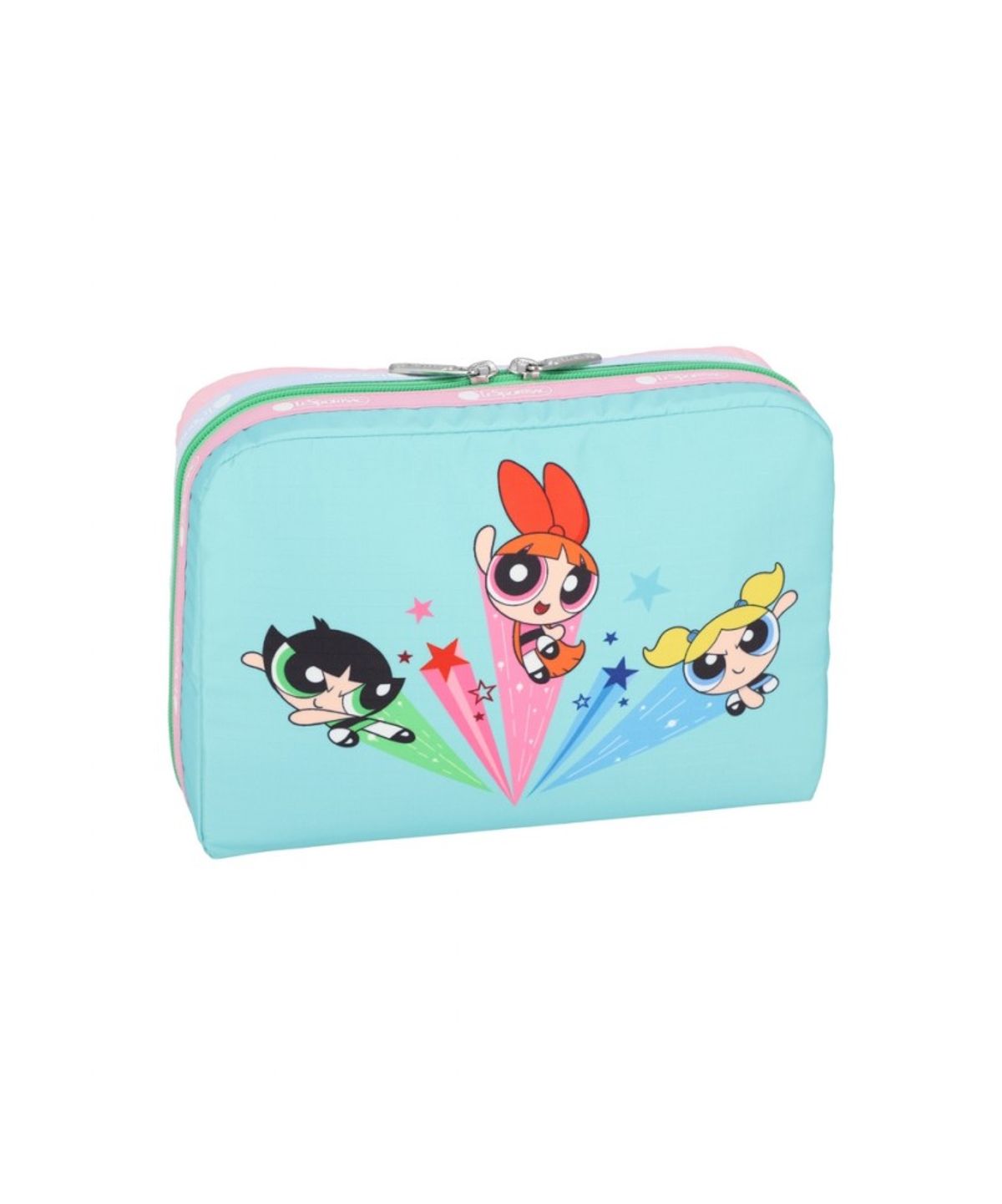 레스포색(LESPORTSAC) 파워퍼프걸 핑크/민트 엑스라지 렉탱귤러 코스메틱 파우치 [7121.HG05]