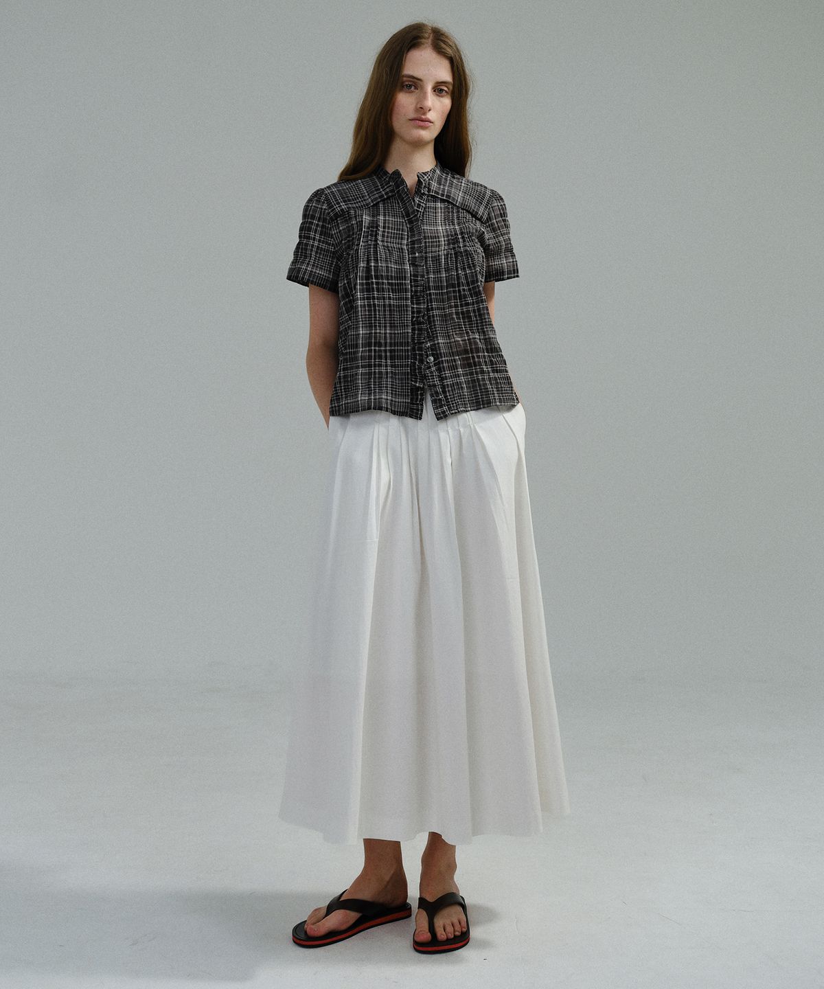 아우브아워(AUBOUR) asym pleats skirt (ivory)
