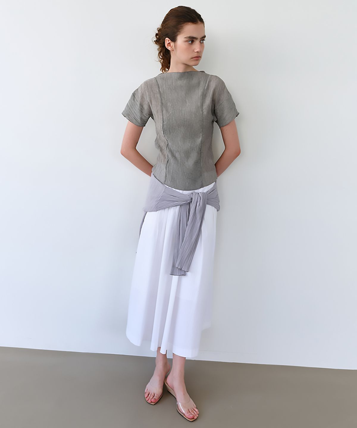 아우브아워(AUBOUR) asym pleats skirt (ivory)