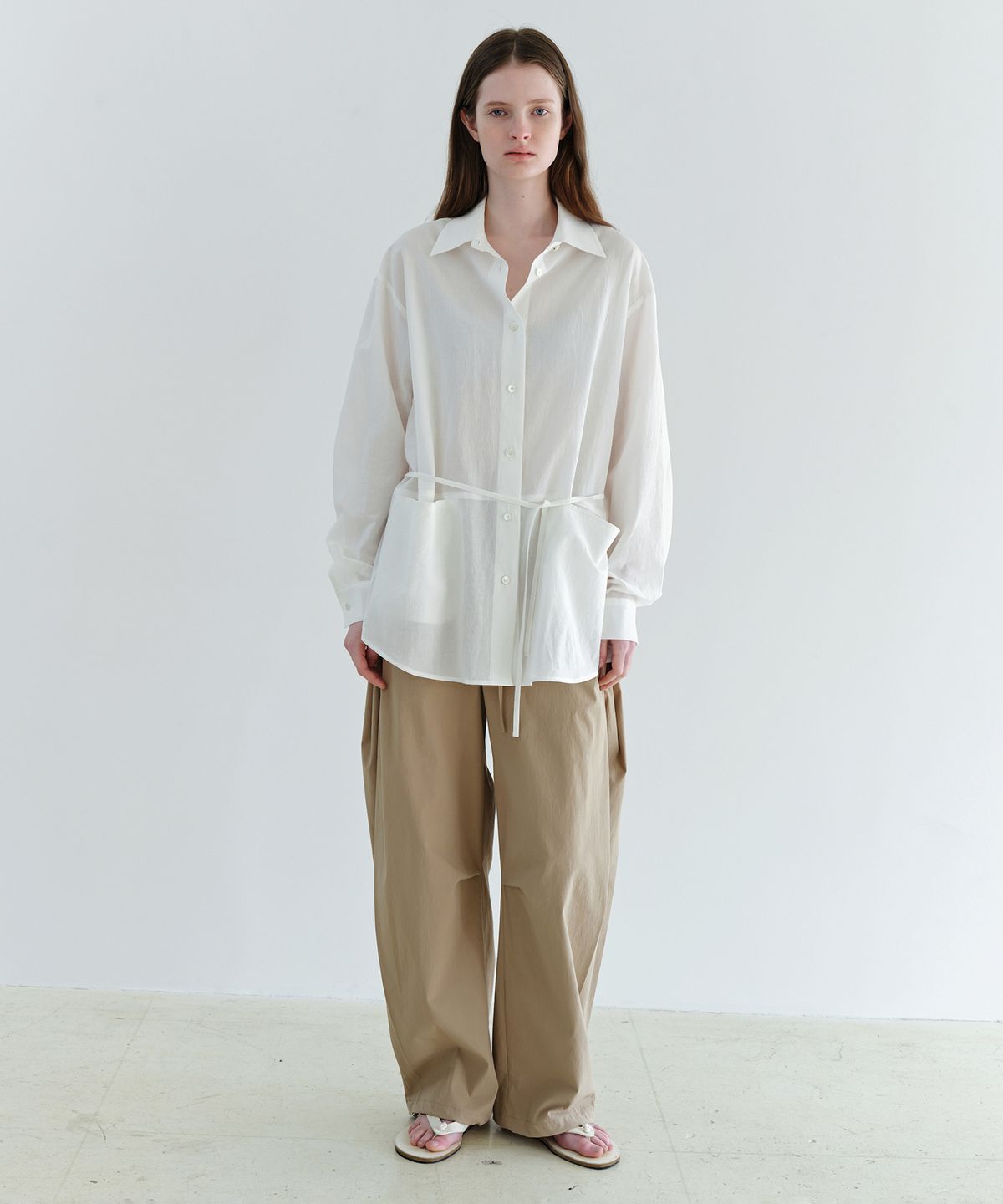아우브아워(AUBOUR) ease belted shirt (white)