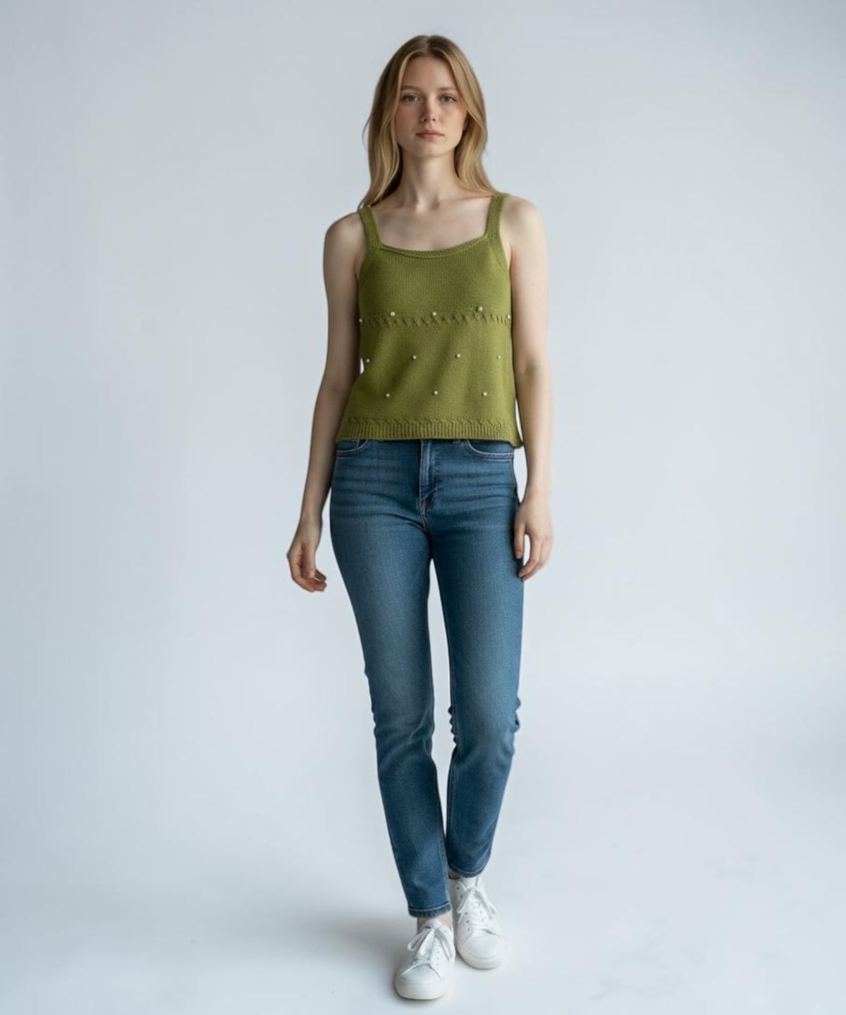 본슬리피(BORN SLIPPY) Pearl Stud Essential Knit Cami (Green)