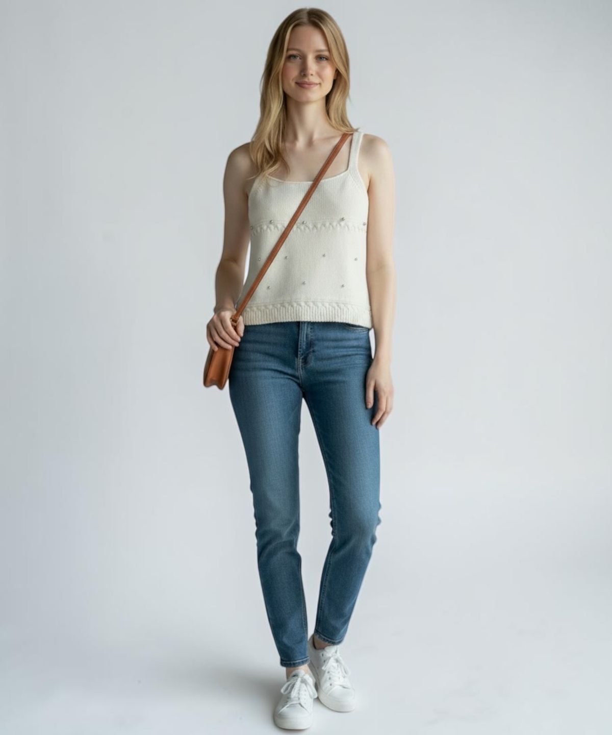 본슬리피(BORN SLIPPY) Pearl Stud Essential Knit Cami (Ivory)