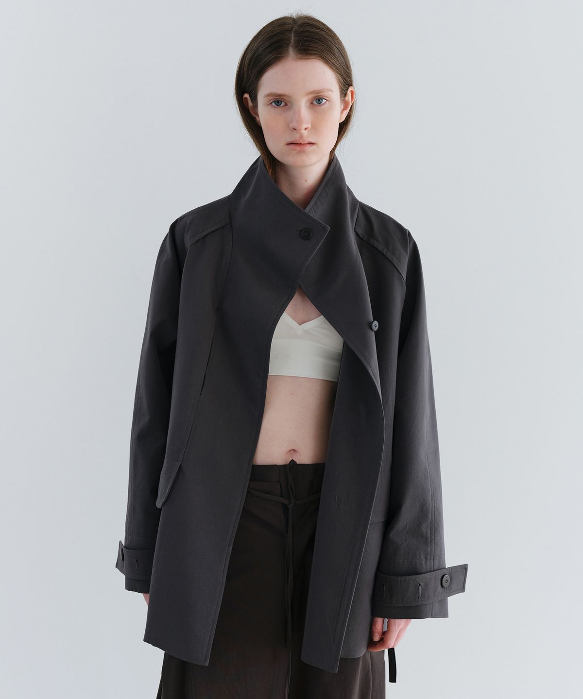 아우브아워(AUBOUR) vent half trench coat (charcoal)