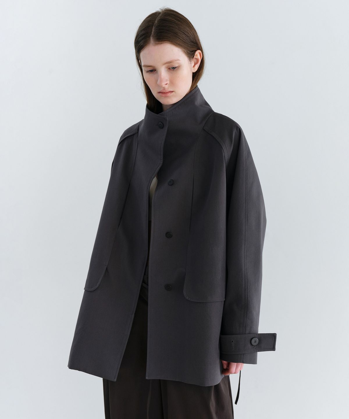 아우브아워(AUBOUR) vent half trench coat (charcoal)
