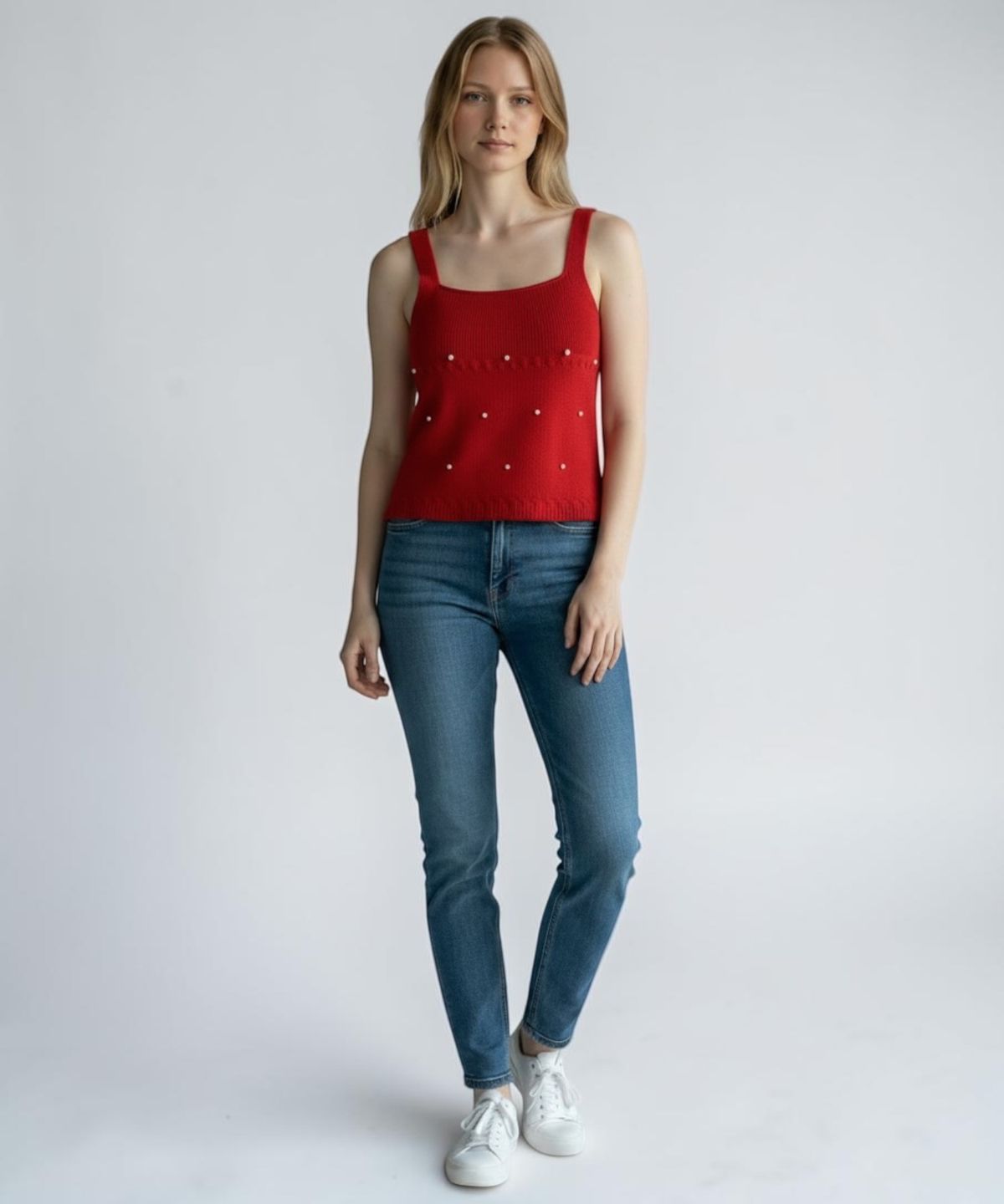 본슬리피(BORN SLIPPY) Pearl Stud Essential Knit Cami (Red)