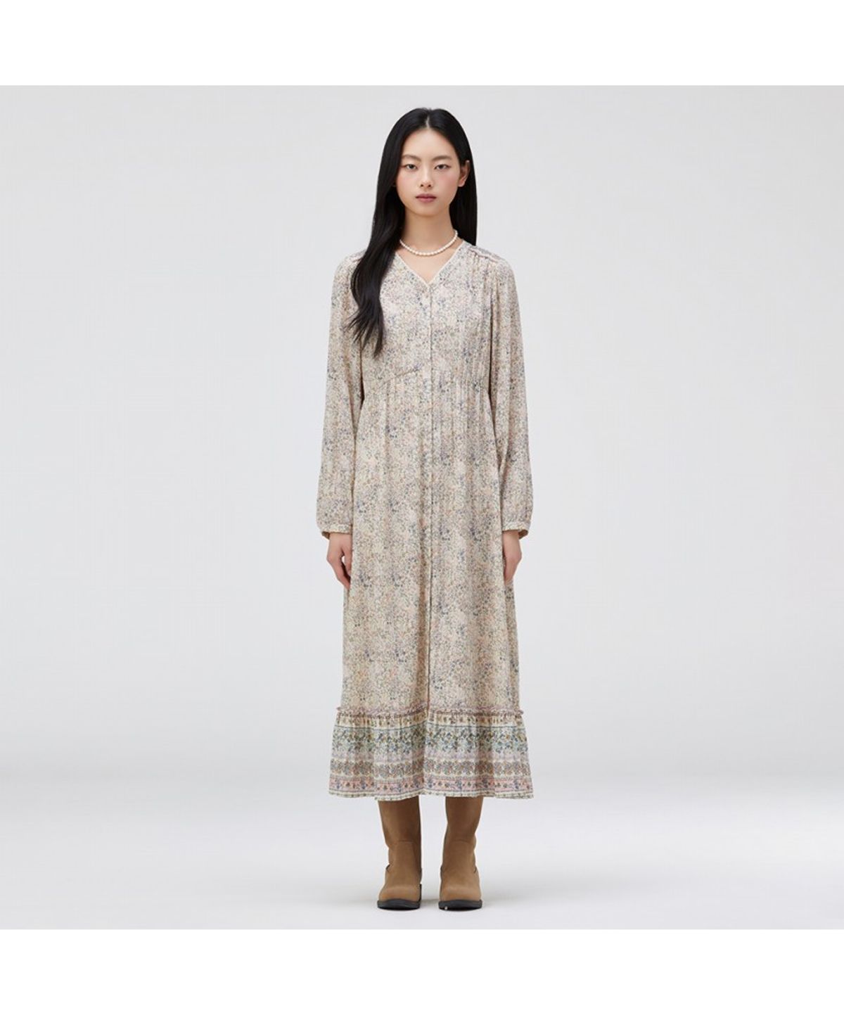 써스데이 아일랜드(THURSDAY ISLAND) 플라워 브이넥 풀오픈 원피스_T262MOP135W