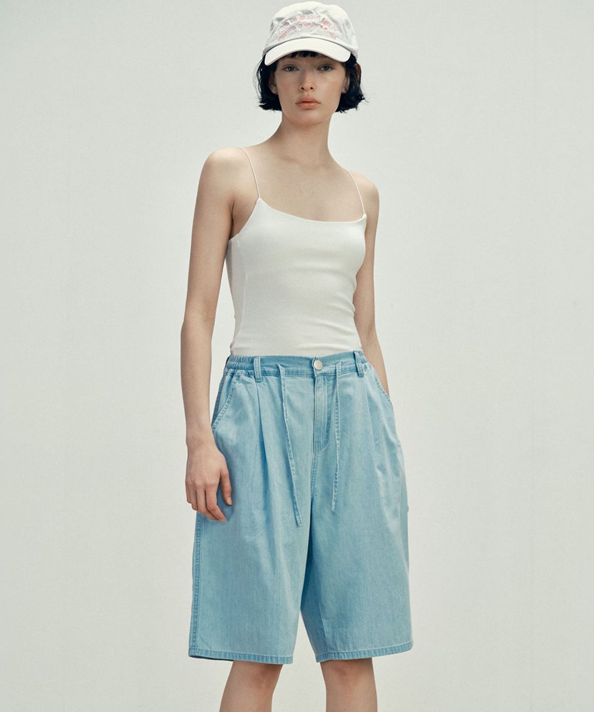 마롭(MALOUPE) 9205 초경량 원턱 하프 데님팬츠 (인디고)