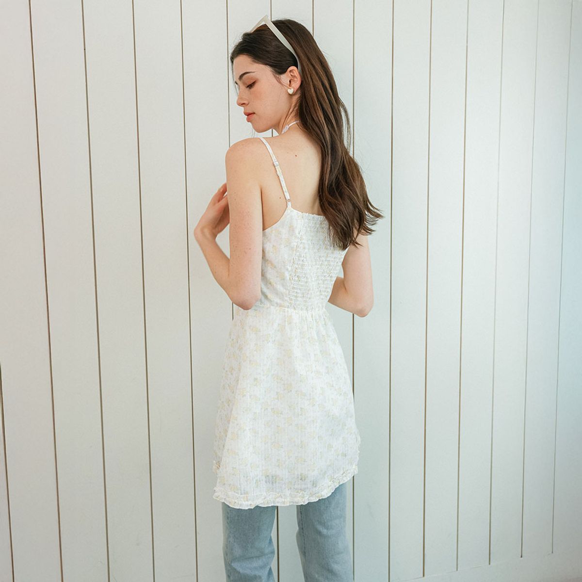 던드롭(DUNDROP) DD_Ditsy floral ribbon mini dress_2color