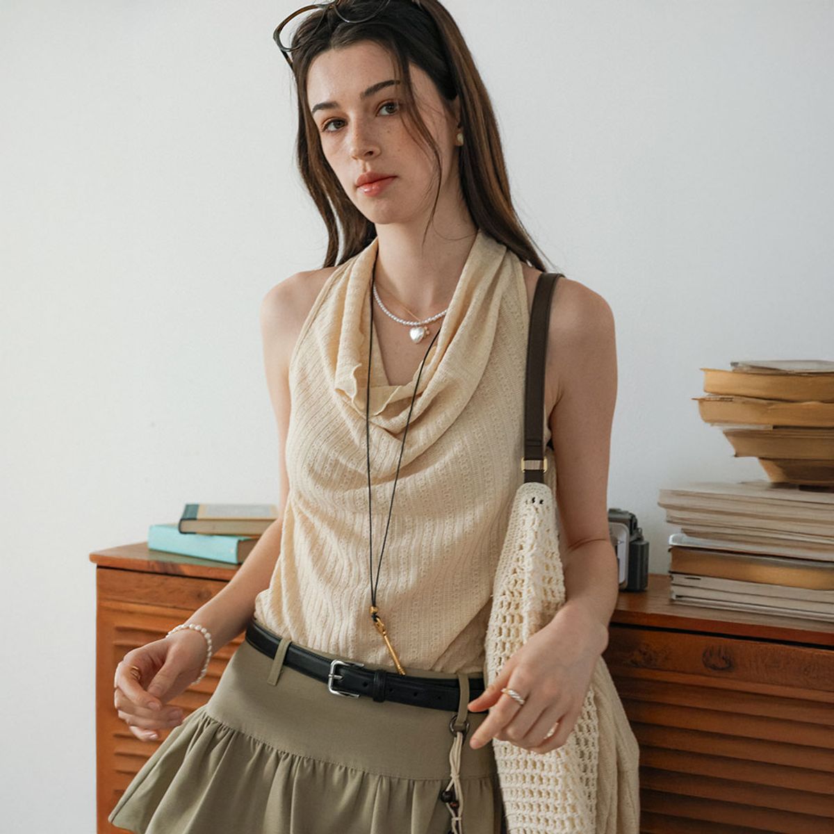 던드롭(DUNDROP) DD_Sleeveless drape top and cardigan knit set_2color