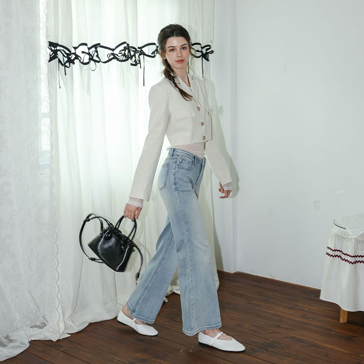 던드롭(DUNDROP) DD_Contrast panel denim pants_2color