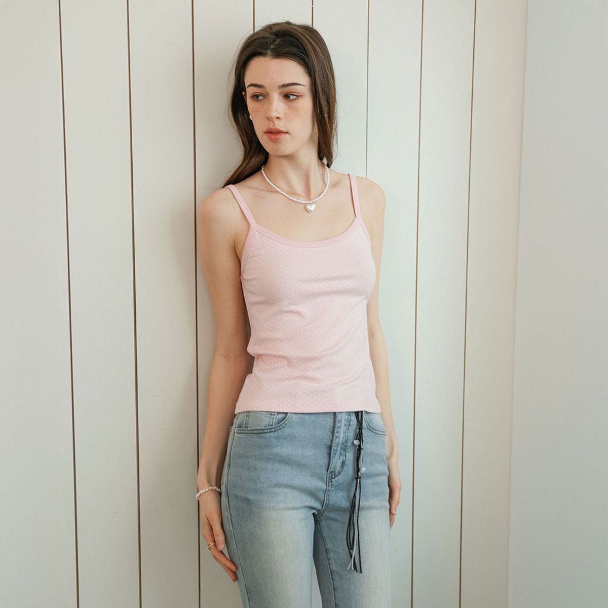 던드롭(DUNDROP) DD_Slim fit polka dot cami top_4color