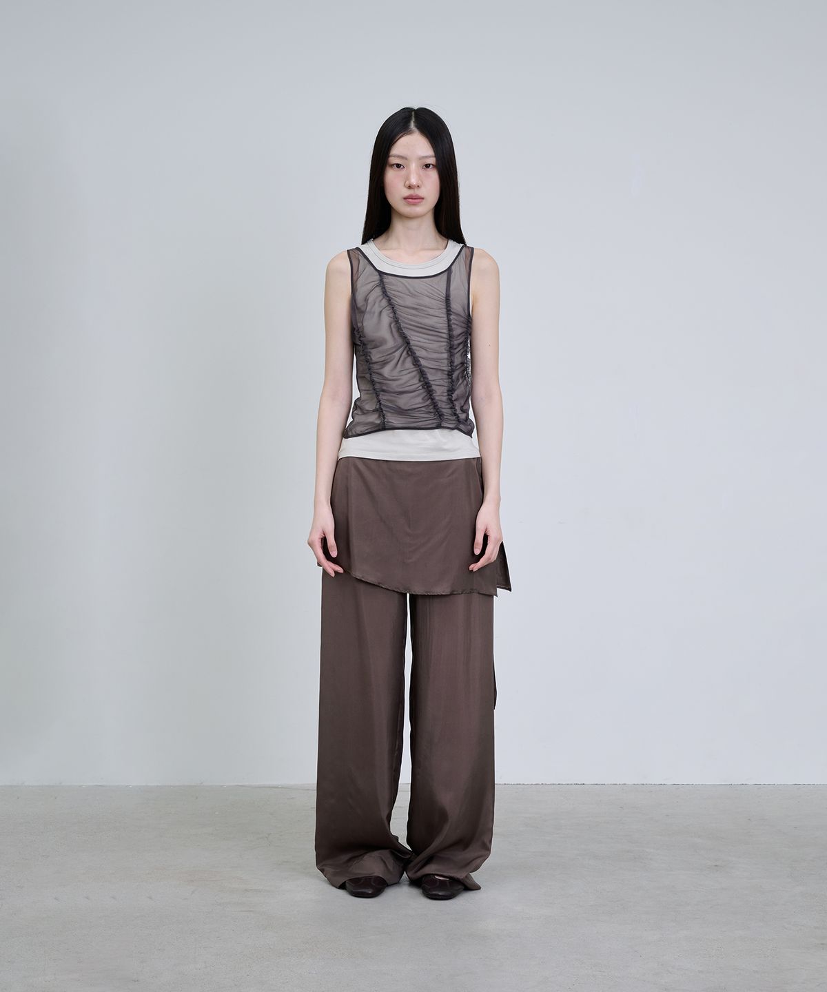 더애틋(THE AÉTUT) Silk Skirt-Layered Pants_Brown
