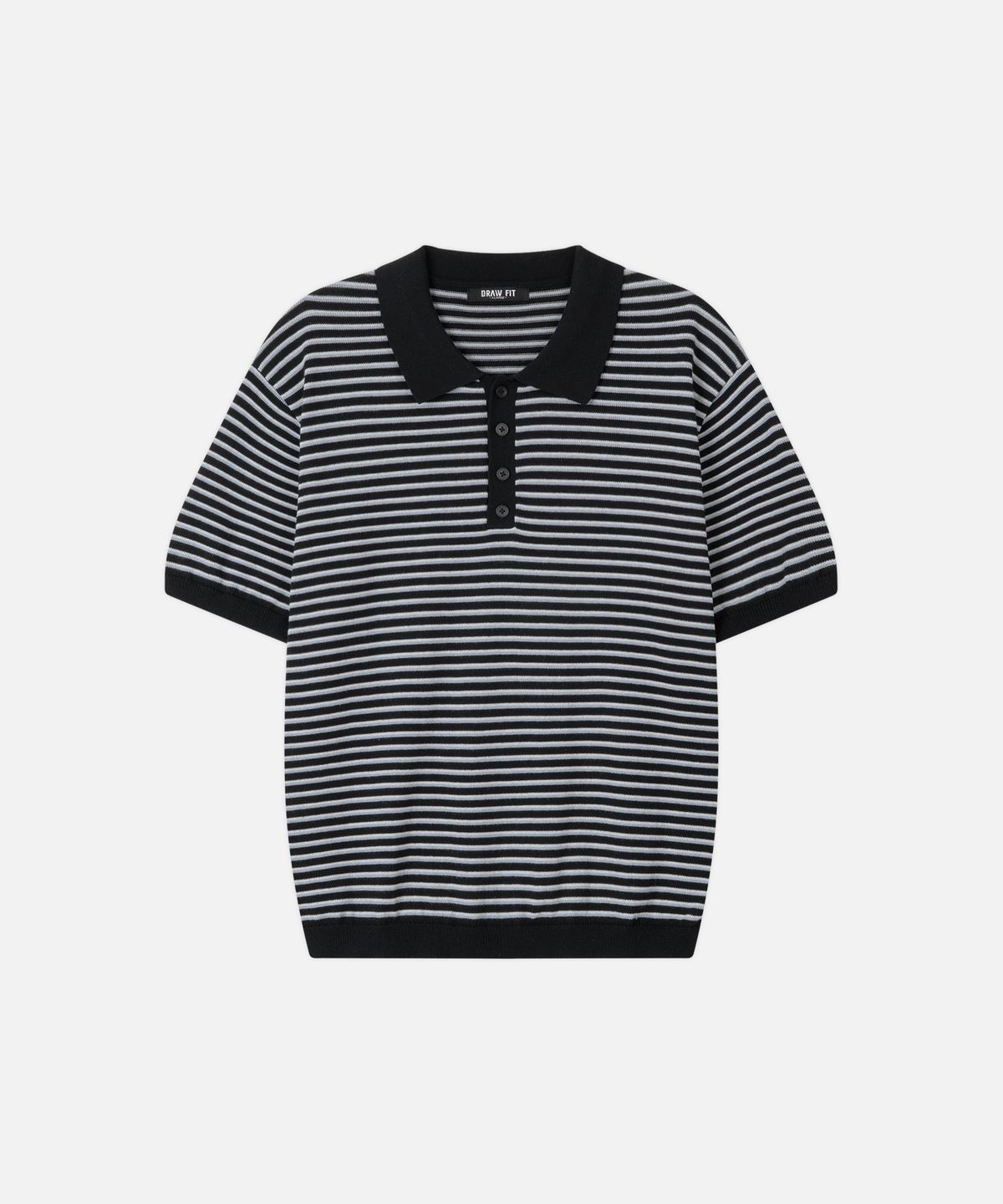 드로우핏(DRAW FIT) 리포즈 스트라이프 폴로 니트 [BLACK]
