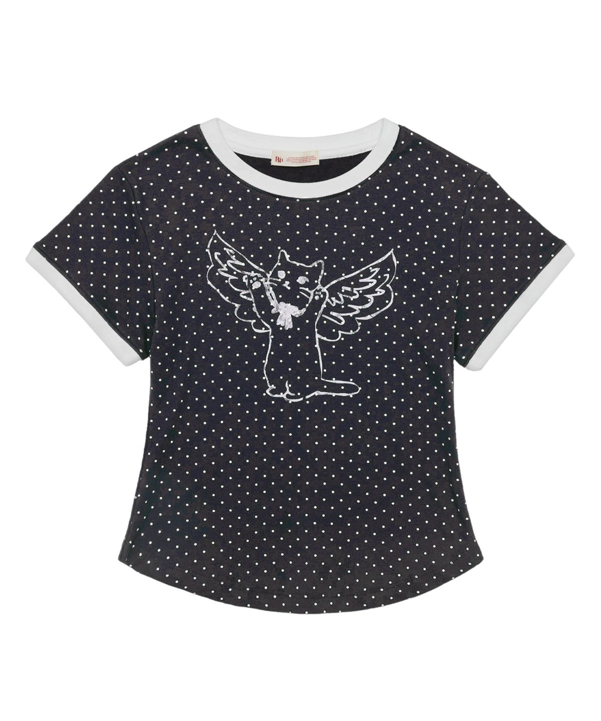 로긴 앤 로지(ROGIN N ROSIE) Angel Cat Dot Ringer T-shirt Charcoal grey