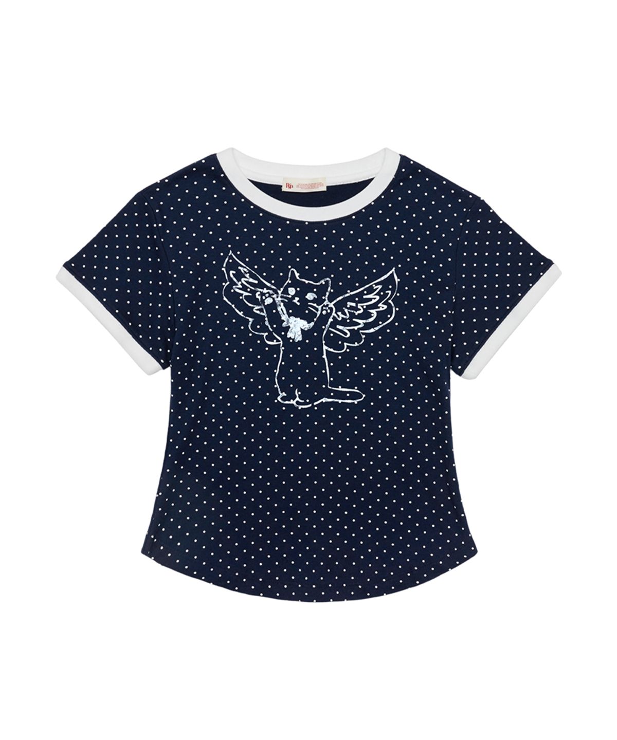 로긴 앤 로지(ROGIN N ROSIE) Angel Cat Dot Ringer T-shirt Navy