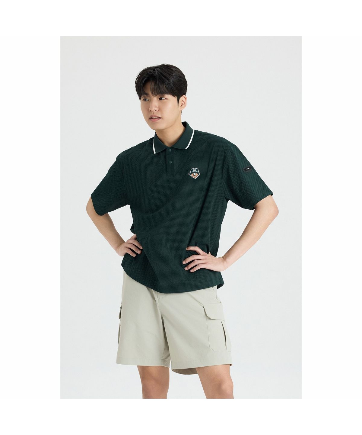 골든베어(GOLDEN BEAR) (M) Seersucker Contrast Collar T-shirt G4TAM26311GRX