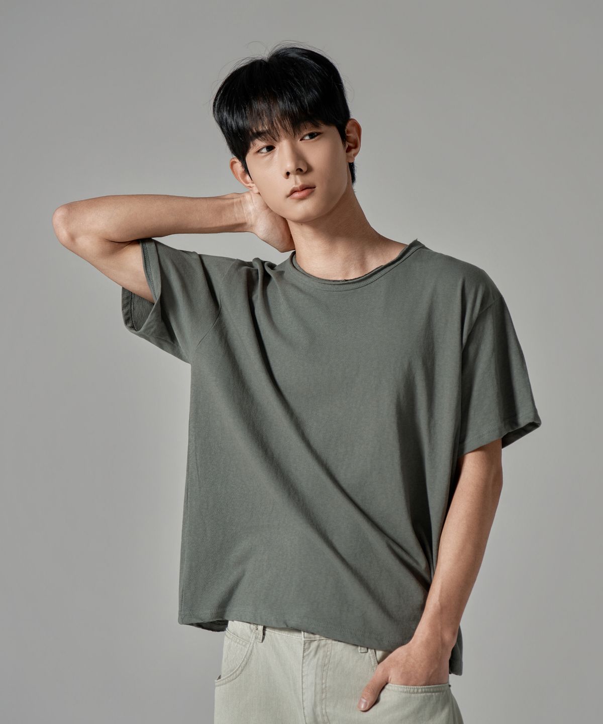 와르(WAAR) M1087 컷오프 라운드 반팔 티셔츠_카키