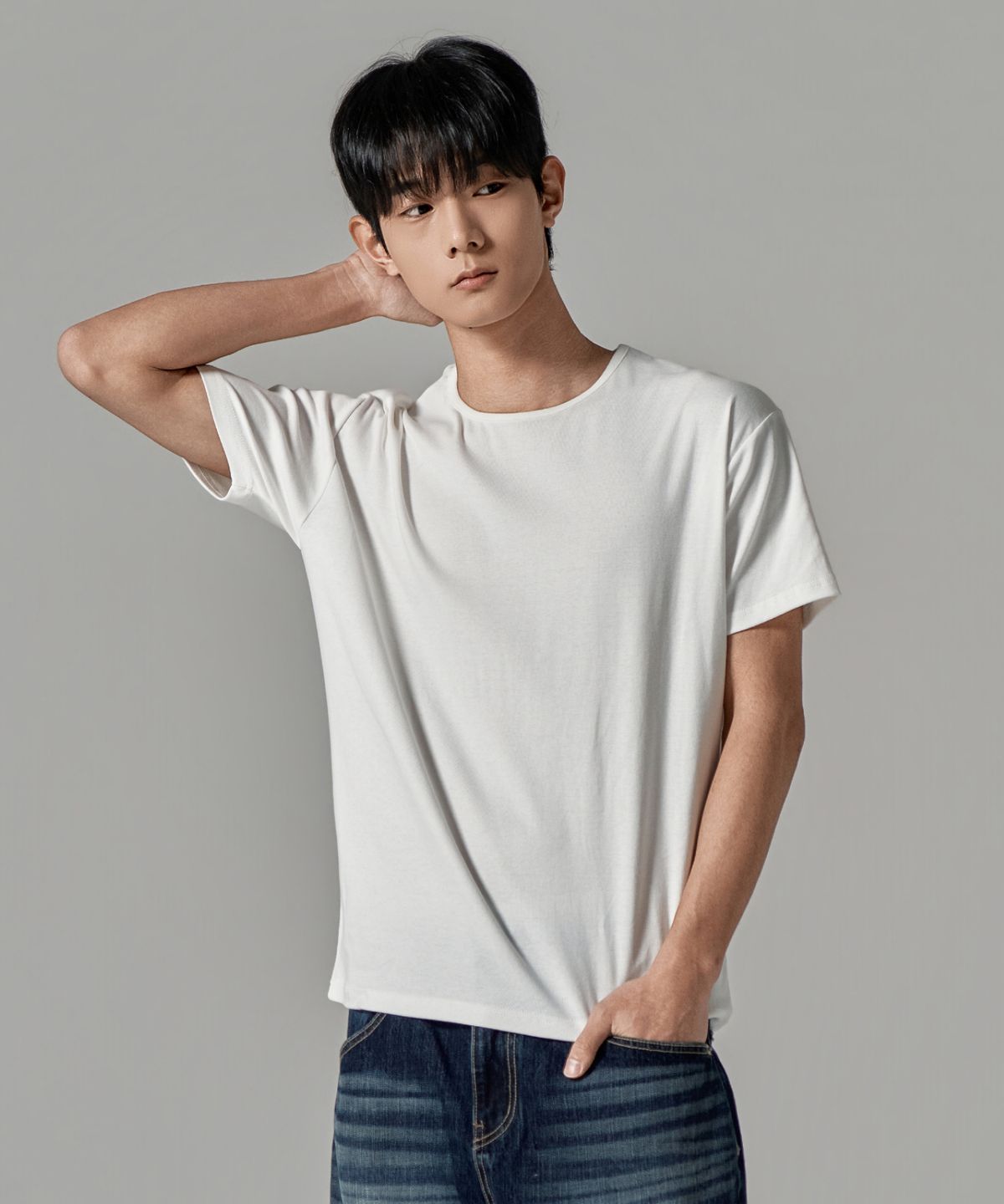 와르(WAAR) M1089 데일리 머슬핏 기능성 반팔 티셔츠_아이보리
