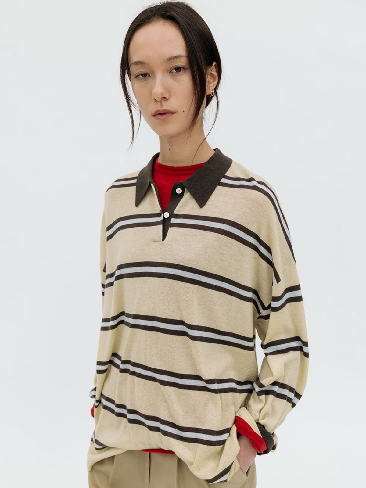 르비에르(LVIR) STRIPE OVER-FIT COLLAR KNIT (LIGHT YELLOW)