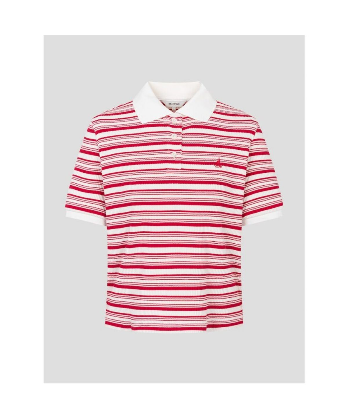 빈폴 레이디스(BEANPOLE LADIES) 골지 스트라이프 반소매 폴로 탑  레드 (BF6442C136)