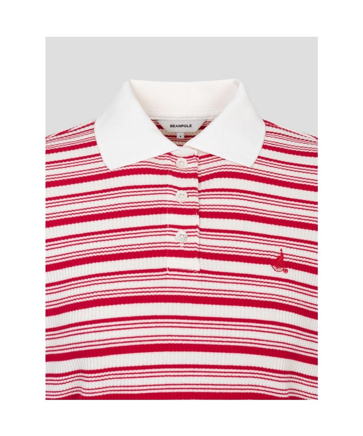 빈폴 레이디스(BEANPOLE LADIES) 골지 스트라이프 반소매 폴로 탑  레드 (BF6442C136)