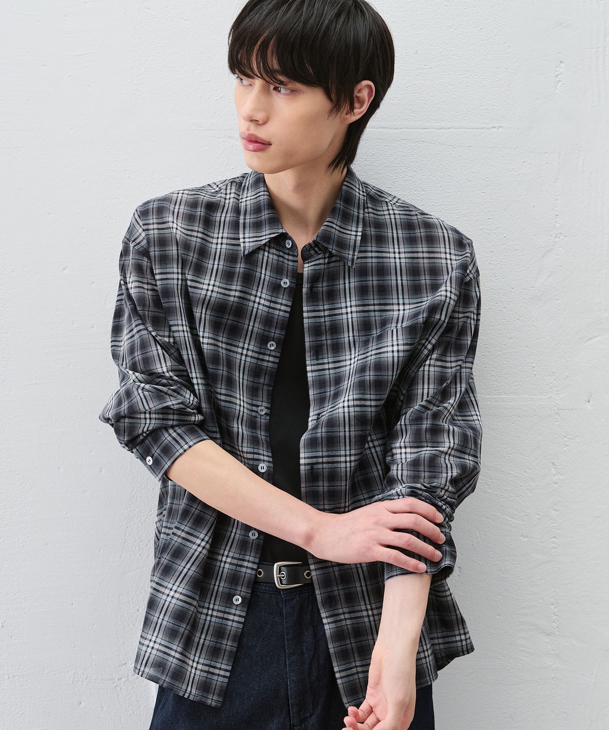 드로우핏(DRAW FIT) 고티에 오버사이즈드 체크 셔츠 [NAVY]