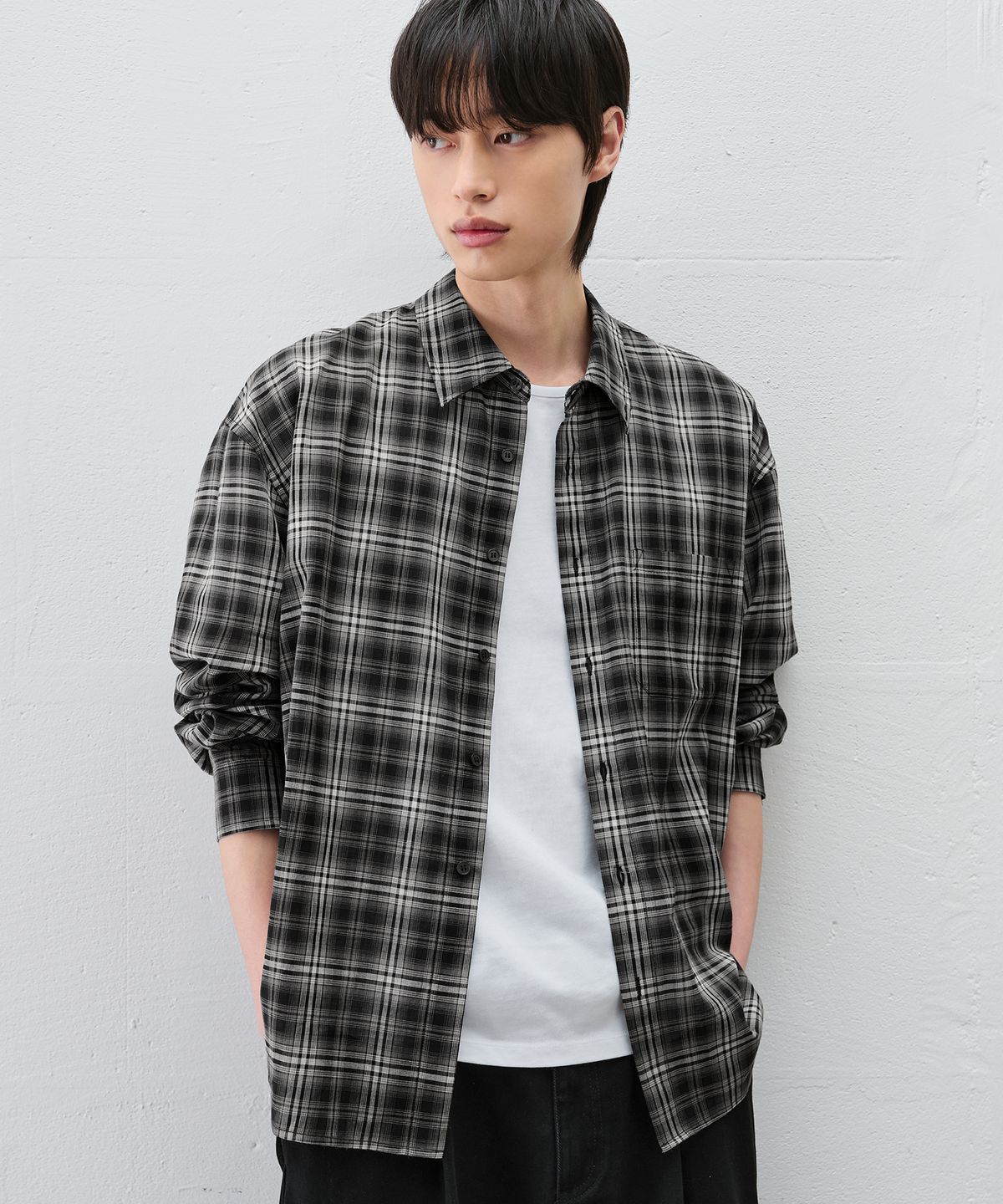드로우핏(DRAW FIT) 고티에 오버사이즈드 체크 셔츠 [BLACK]