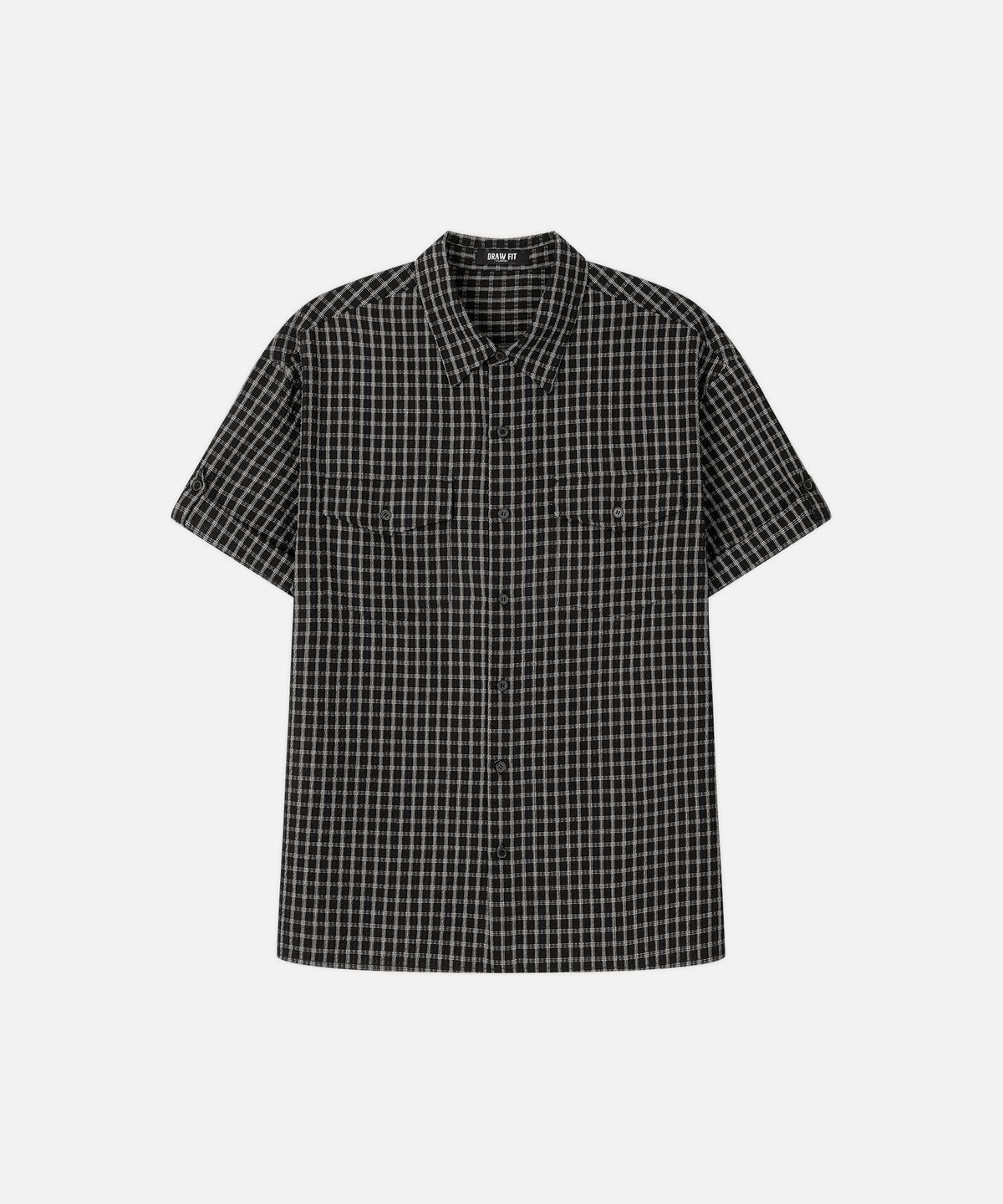 드로우핏(DRAW FIT) 딜런 체크 시어서커 롤업 하프 셔츠 [BLACK]