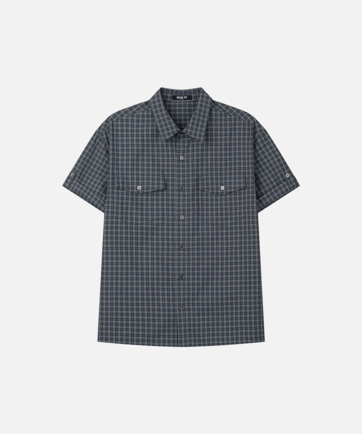 드로우핏(DRAW FIT) 라크 롤업 체크 하프 셔츠 [BLUE GREY]