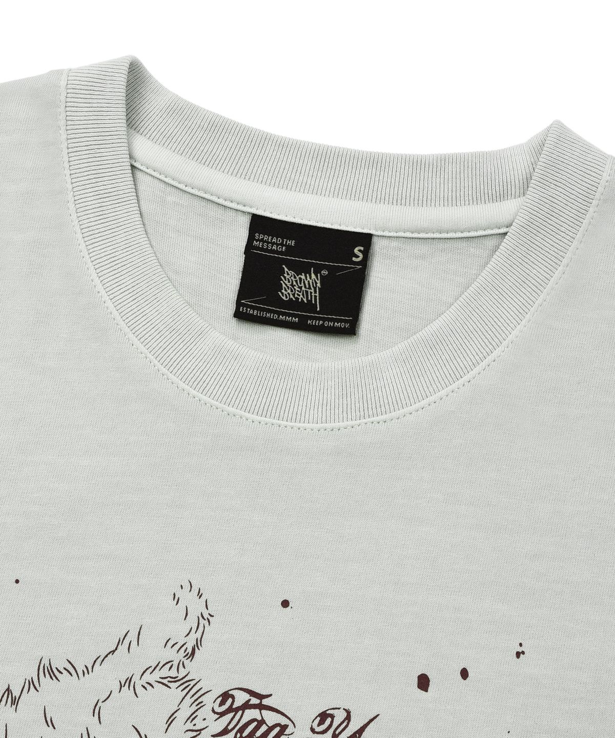 브라운브레스(BROWNBREATH) W SLEEPY TAG PIGMENT TEE - LIGHT GREY