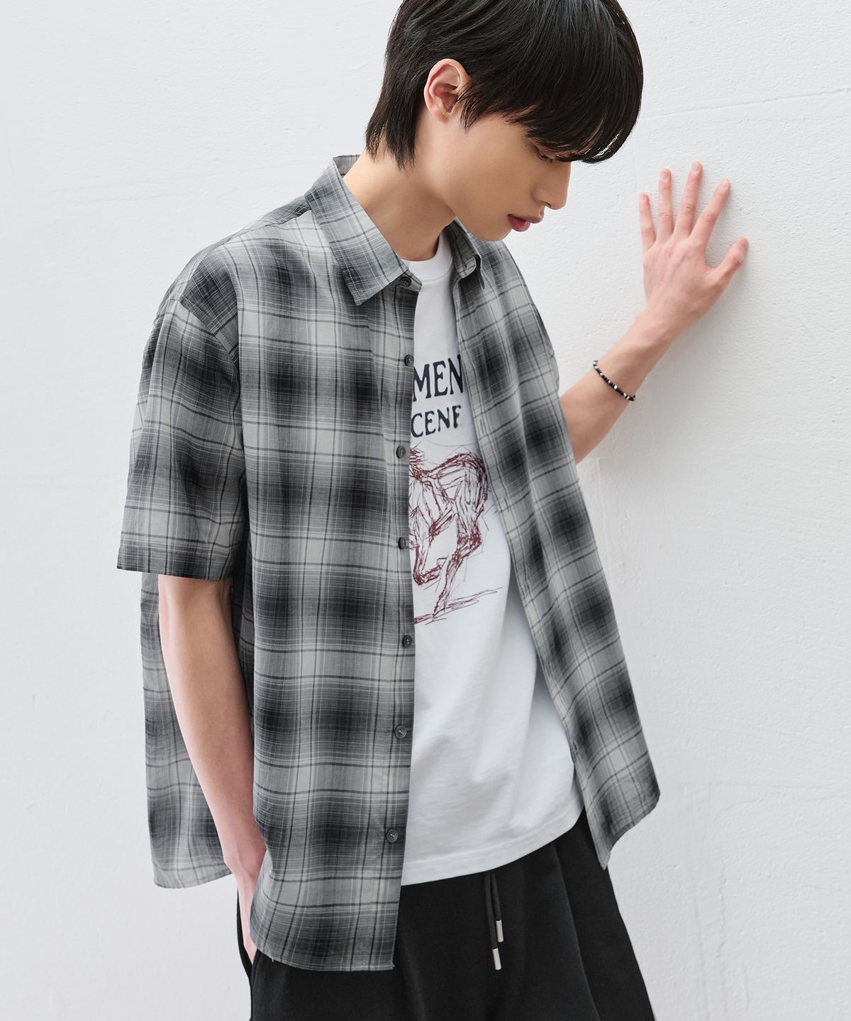드로우핏(DRAW FIT) 루가노 체크 하프 셔츠 [GREY]