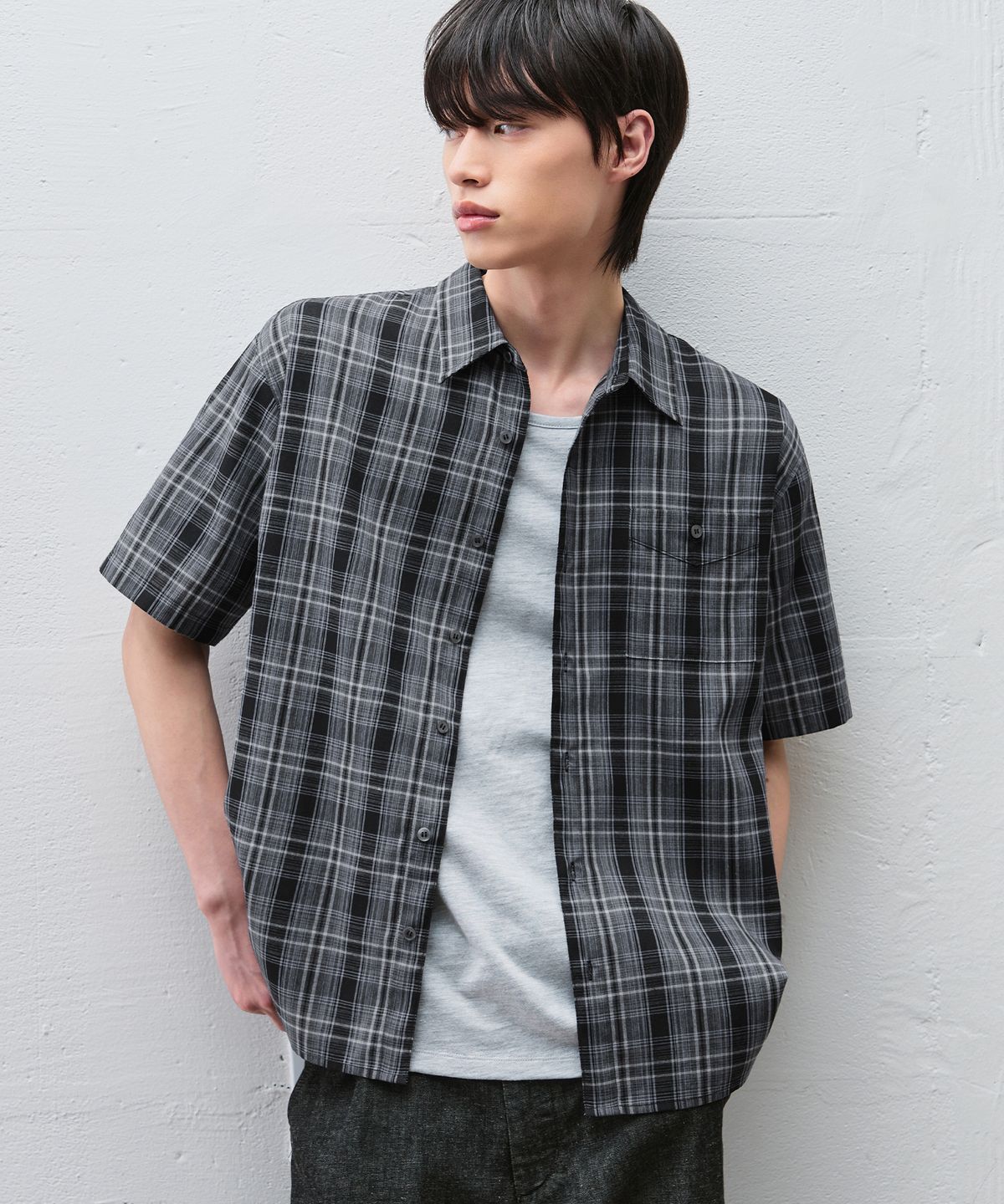 드로우핏(DRAW FIT) 마드라스 원포켓 하프 체크 셔츠 [DARK BLUE]