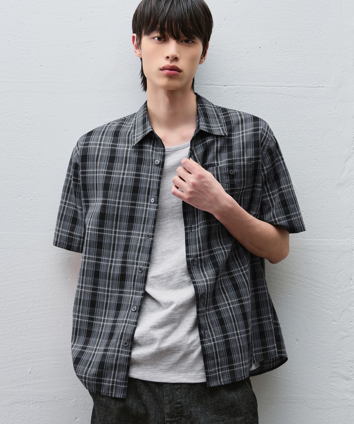 드로우핏(DRAW FIT) 마드라스 원포켓 하프 체크 셔츠 [DARK BLUE]