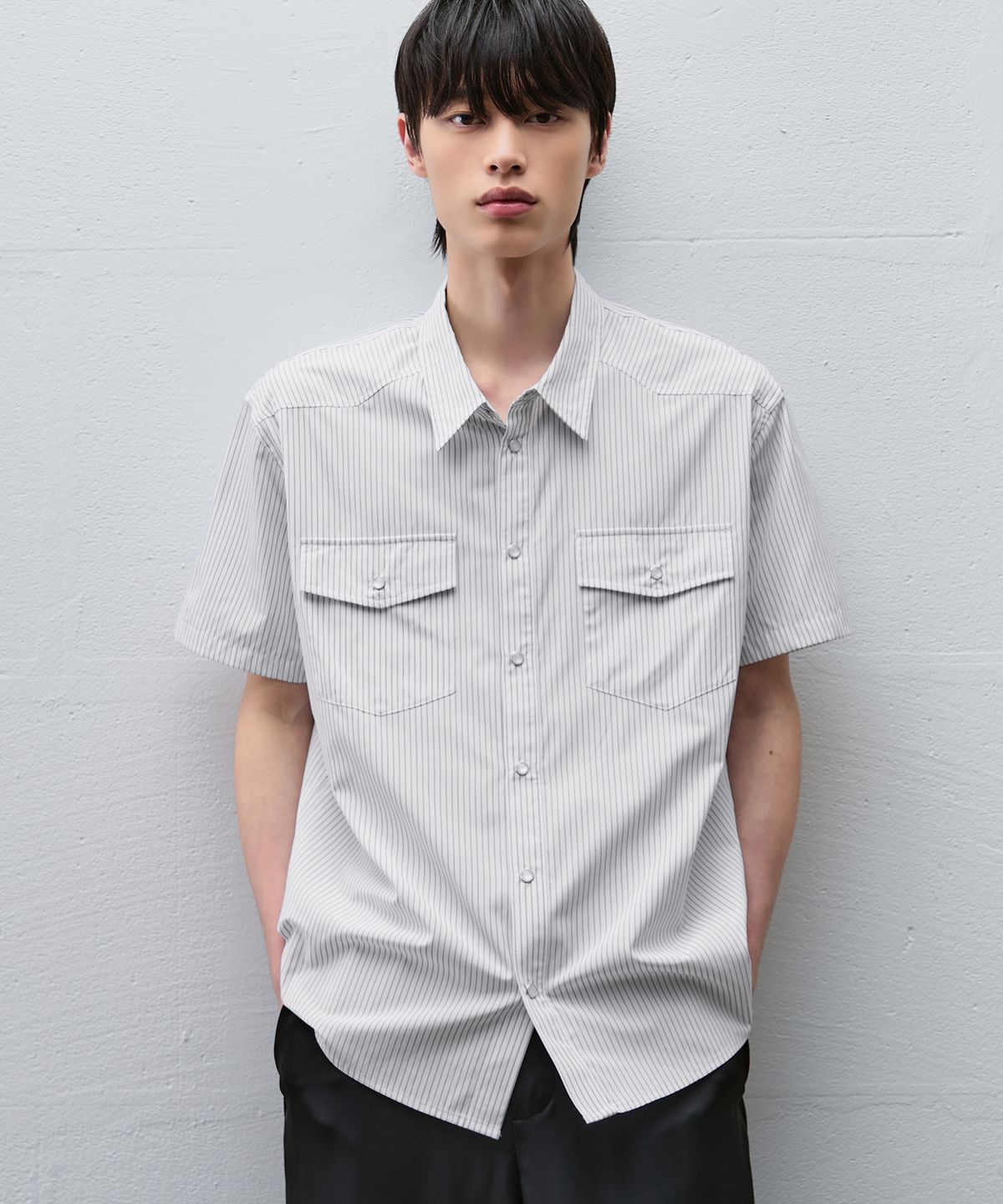 드로우핏(DRAW FIT) 세이건 스트라이프 하프 웨스턴 셔츠 [WHITE]