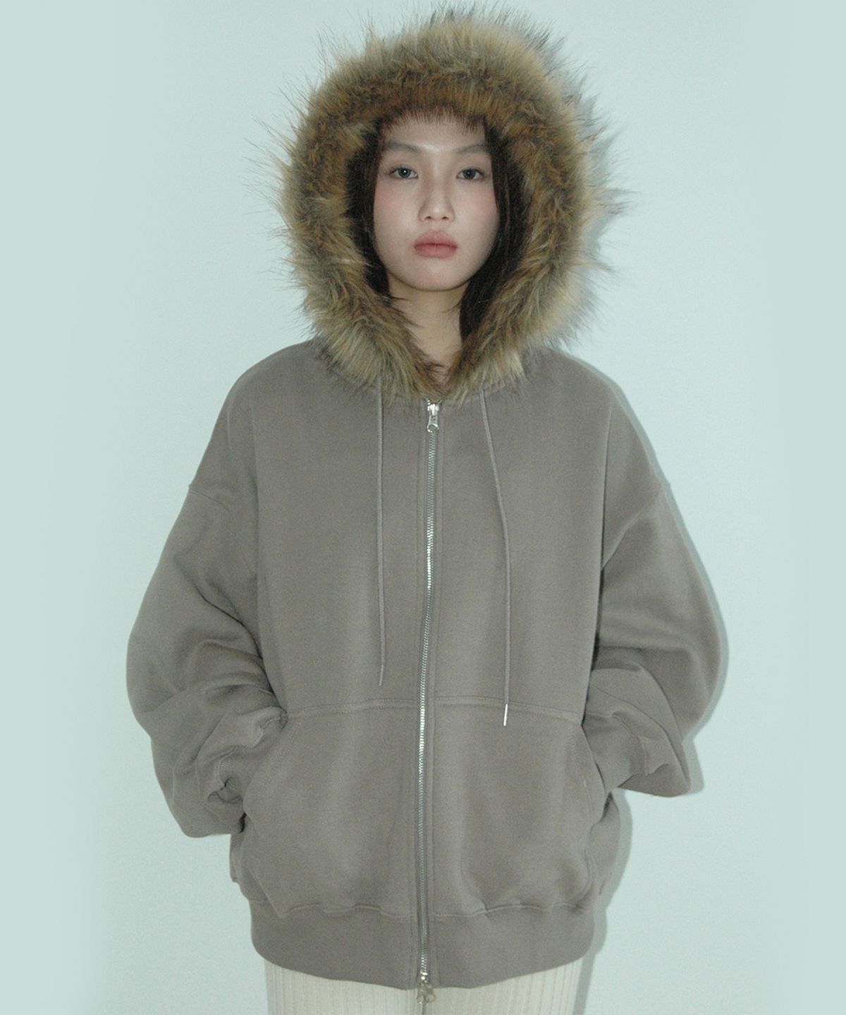 애프터썸머(AFTERSUMMER) fur zip hoodie (mocha)