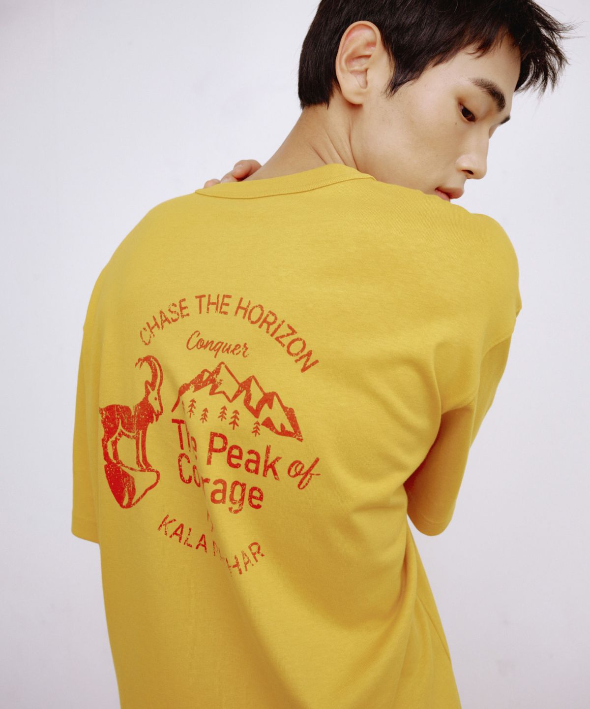 칼라파타르(KALAPATTHAR) BACK DEER GRAPHIC SHORT-SLEEVED T-SHIRT - YELLOW