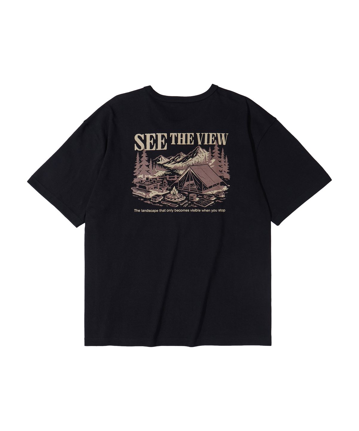 칼라파타르(KALAPATTHAR) BACK CAMPING GRAPHIC SHORT-SLEEVED T-SHIRT - BLACK